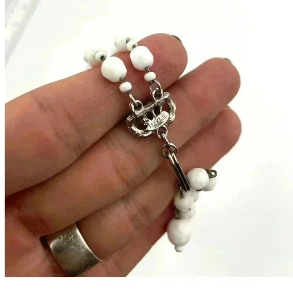 VTG Hobe White Glass Bead Necklace Layered Signed 16" 1960's Rare - Picture 9 of 15